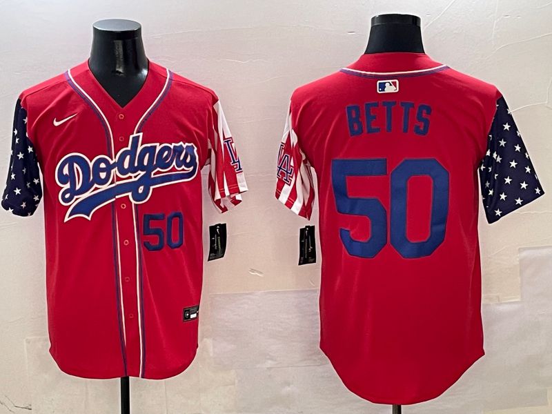 Men Los Angeles Dodgers #50 Betts Red a generation of national flags Joint name 2025 Nike MLB Jersey style 2->youth mlb jersey->Youth Jersey